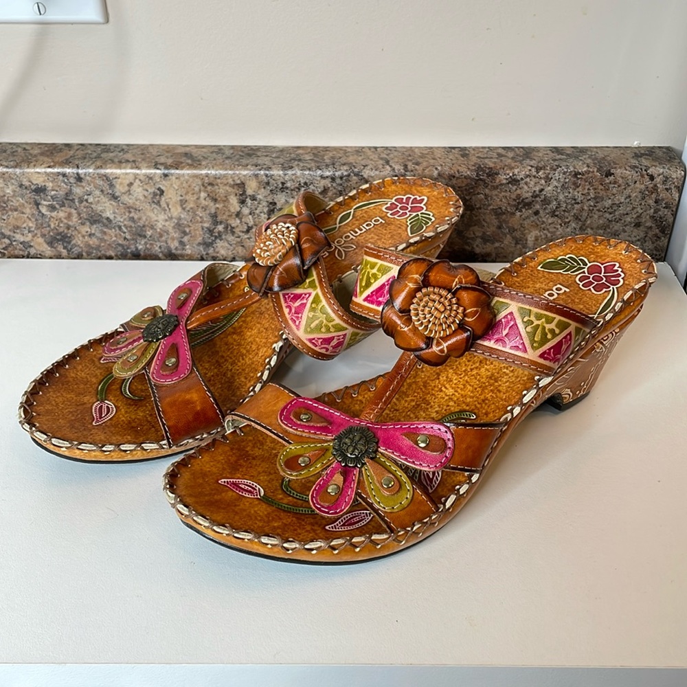 Size 8 Bamboo54 Floral Bohemian Heeled Sandals